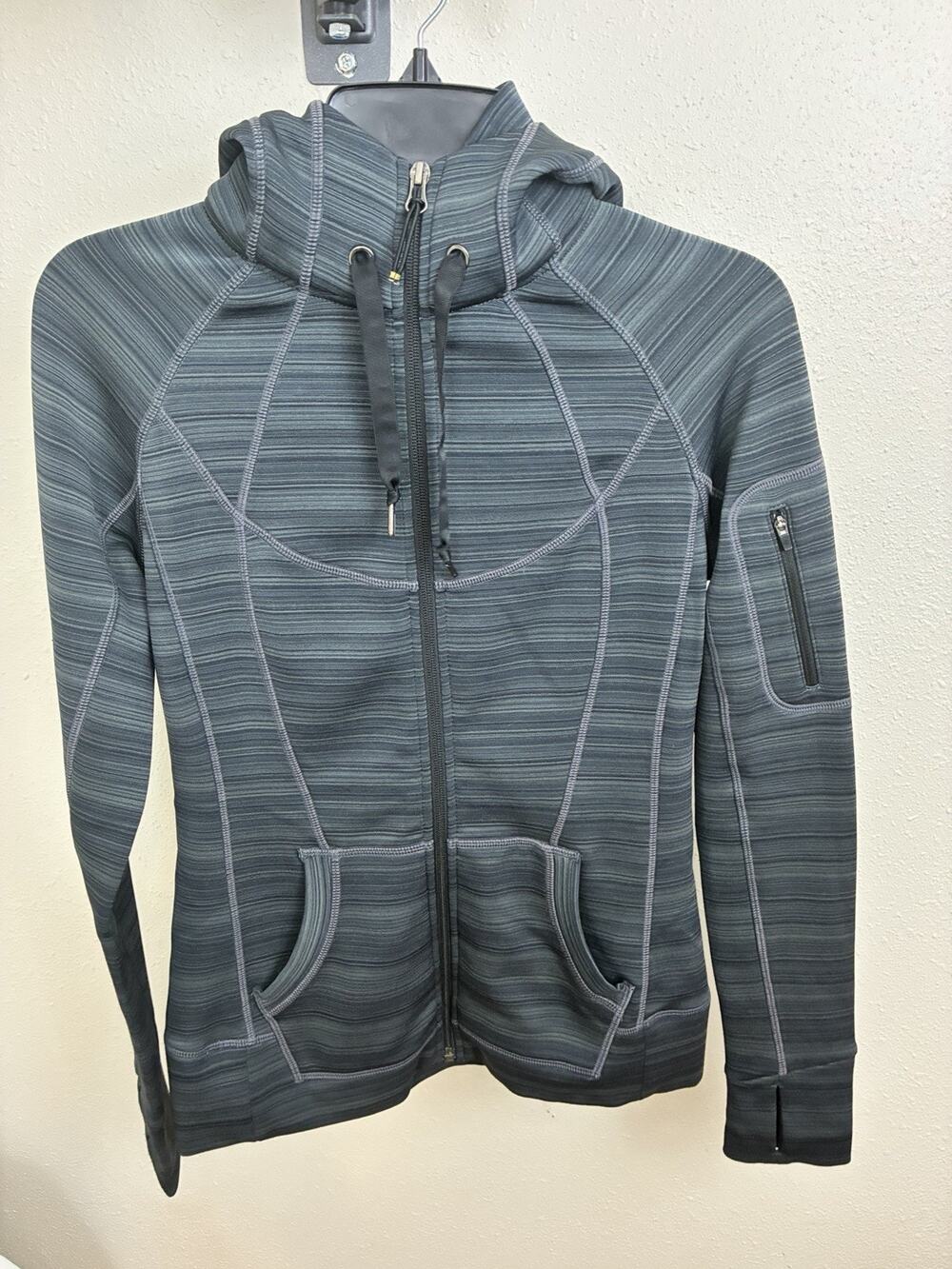 Athleta Striped Strength Hoodie Full Zip Jacket Charcoal Heathered Size S
